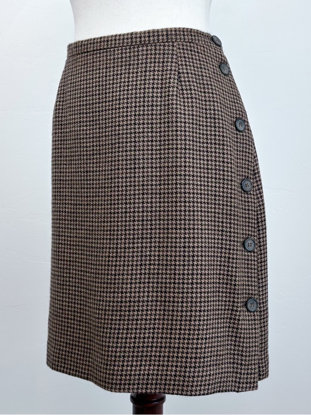 Vintage Breeches Lambswool Brown Herringbone Academia Side Button Skirt MEDIUM